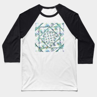 Cubes in Speckled Cubes | Cool Blues, Greens, Purples and More | Digitally Designed Geometric Pattern Baseball T-Shirt